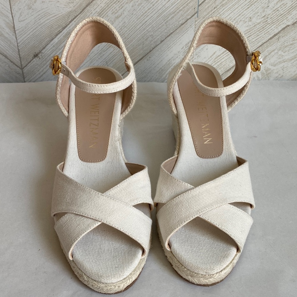 Stuart Weitzman canvas espadrille wedge sandals 39 EU